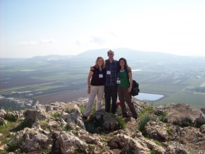 Three new friends at the Precipice Mount near Nazareth, overlooking Jezreel Valley